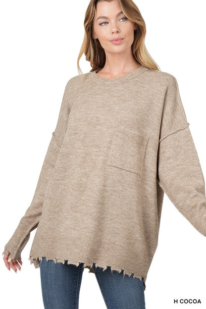 DISTRESSED MELANGE OVERSIZED SWEATER