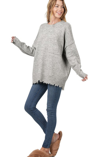 DISTRESSED MELANGE OVERSIZED SWEATER