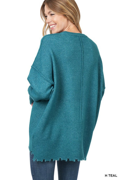 DISTRESSED MELANGE OVERSIZED SWEATER