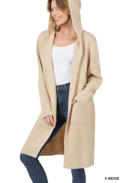 HOODED OPEN FRONT CARDIGAN