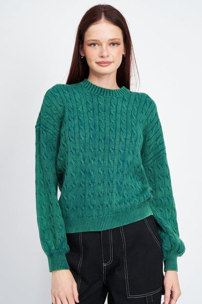 CABLE KNIT TOP WITH BUBBLE SLEEVES