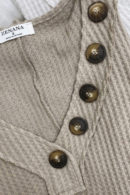 BRUSHED THERMAL WAFFLE BUTTON DETAIL SWEATER