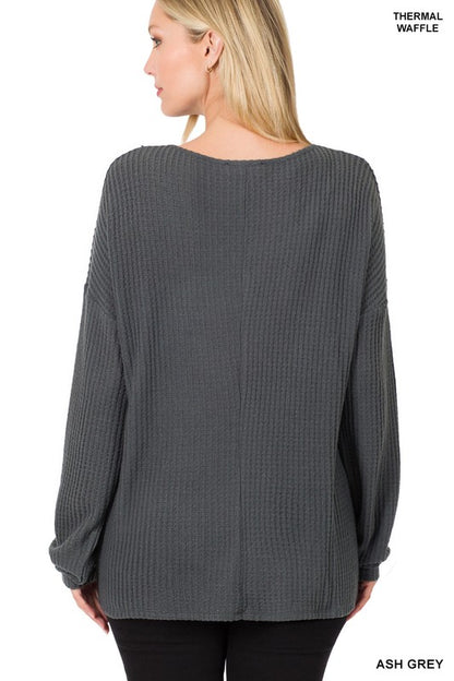 BRUSHED THERMAL WAFFLE BUTTON DETAIL SWEATER