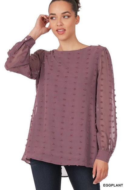 SWISS DOT ROUND NECK BLOUSE