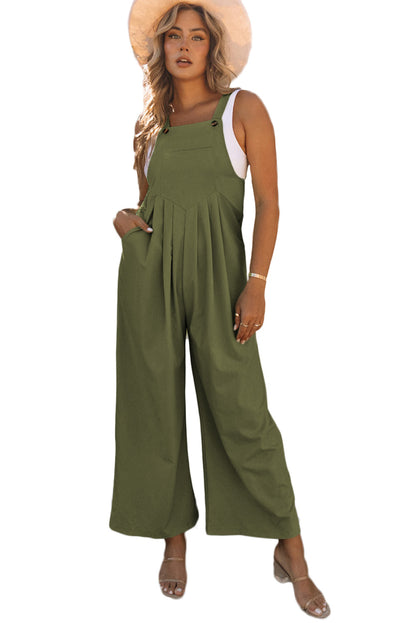 Green Sleeveless Pleated Wide Leg Jumpsuit