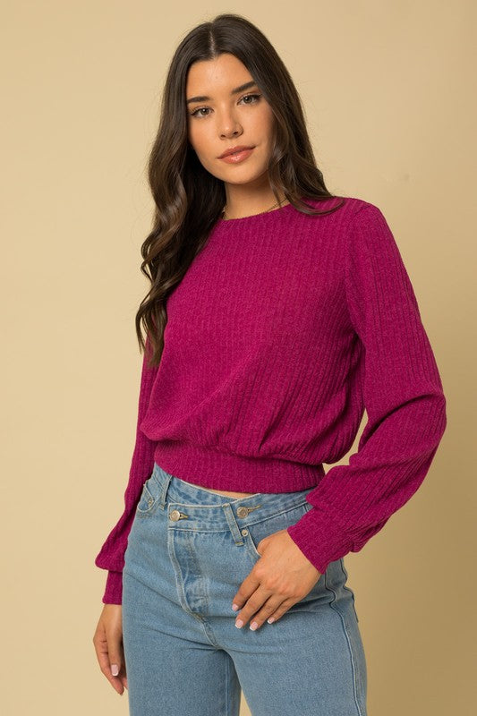 Long Sleeve Back Open Tie Top