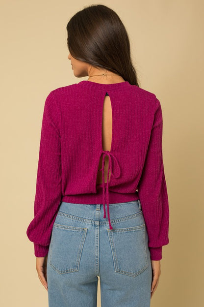 Long Sleeve Back Open Tie Top