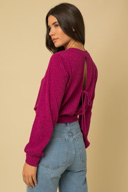 Long Sleeve Back Open Tie Top