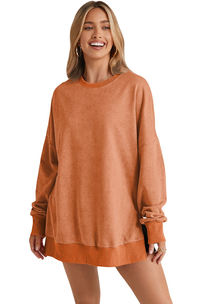 Khaki Drop Shoulder Ribbed Trim Oversized Sweatshirt