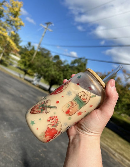 Coffee and Christmas Cheer Glass Can Cup