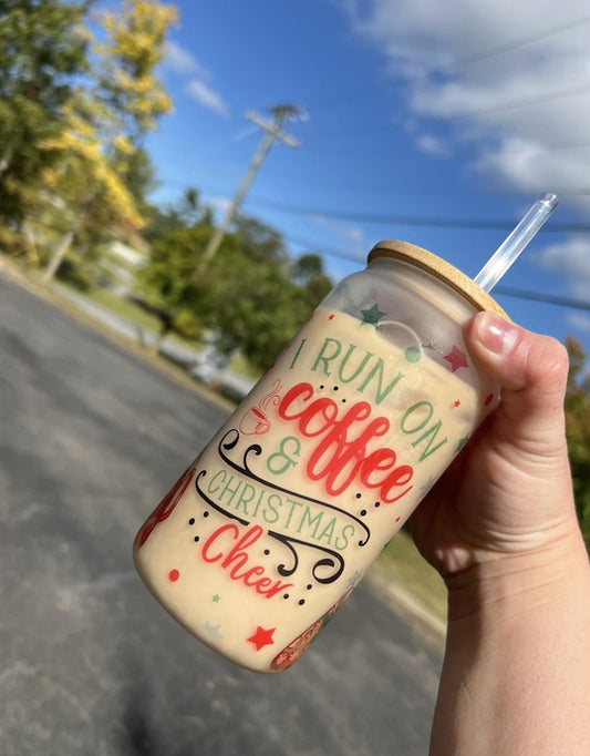 Coffee and Christmas Cheer Glass Can Cup