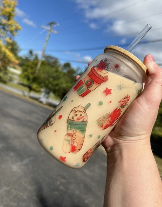 Coffee and Christmas Cheer Glass Can Cup