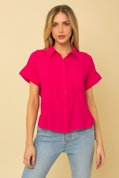 Short Sleeve Button Down Blouse