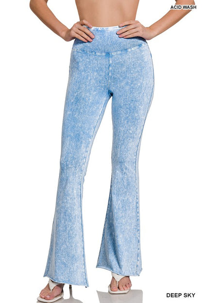 ACID WASH HIGH WAIST RAW EDGE HEM PANTS