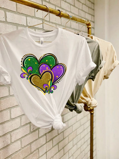 Mardi Gras Heart Crew Neck Tee