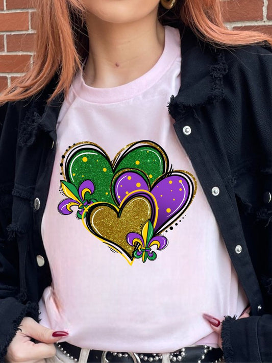 Mardi Gras Heart Crew Neck Tee