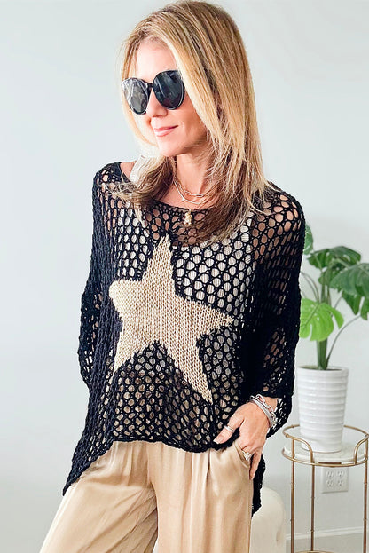 Black Star Hollow Knitted Oversized Summer Tee