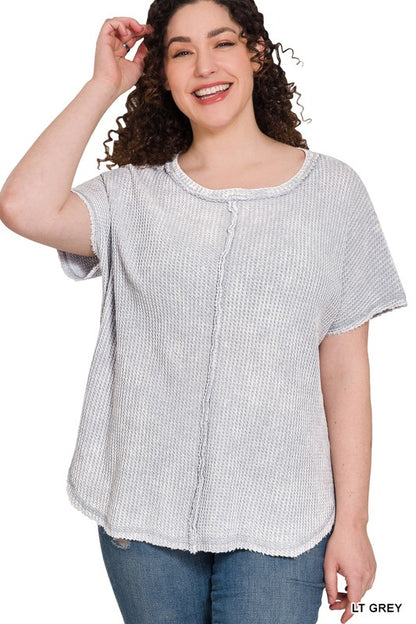 PLUS WASHED BABY WAFFLE SHORT SLEEVE TOP