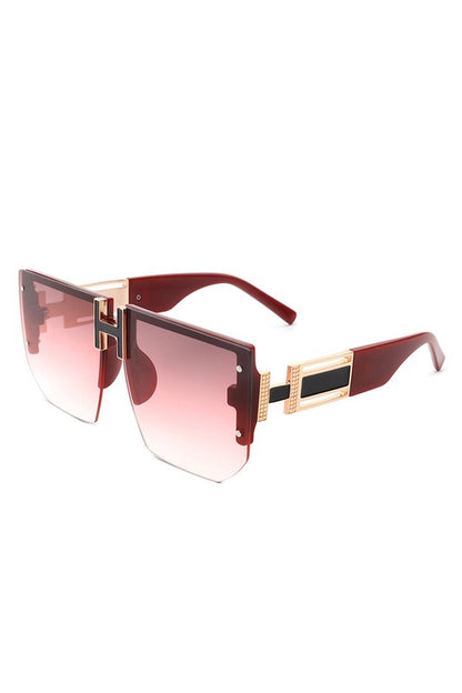 Square Oversize Flat Top Half Frame Sunglasses