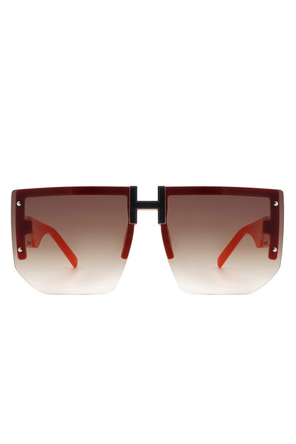 Square Oversize Flat Top Half Frame Sunglasses