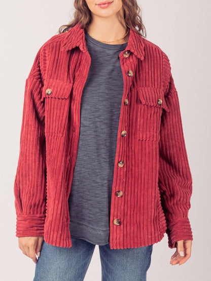 Button Up Long Sleeve Corduroy Jacket