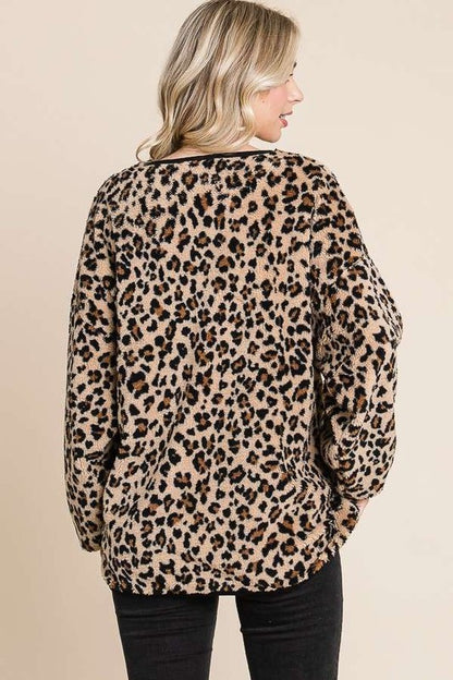 Culture Code Leopard Faux Fur Round Neck Top