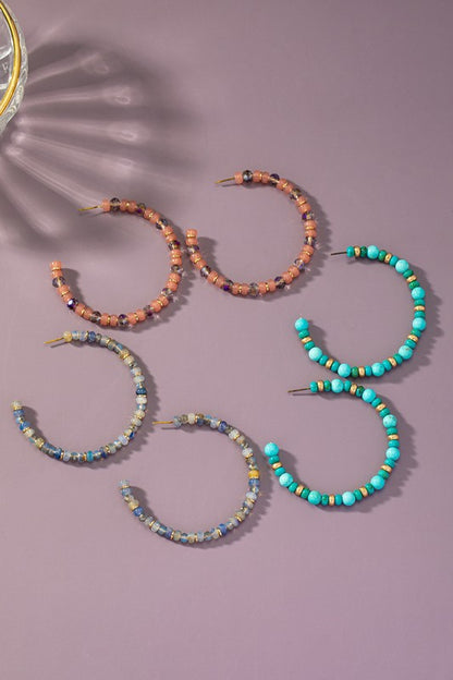 Semi precious stone hoop earrings