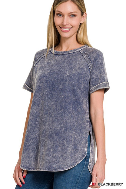 F/TERRY ACID WASH SHORT CUFF SLEEVE PULLOVER