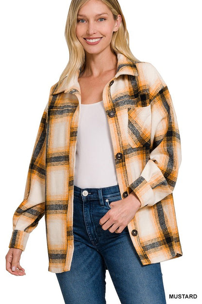 OVERSIZED YARN DYED PLAID LONGLINE SHACKET