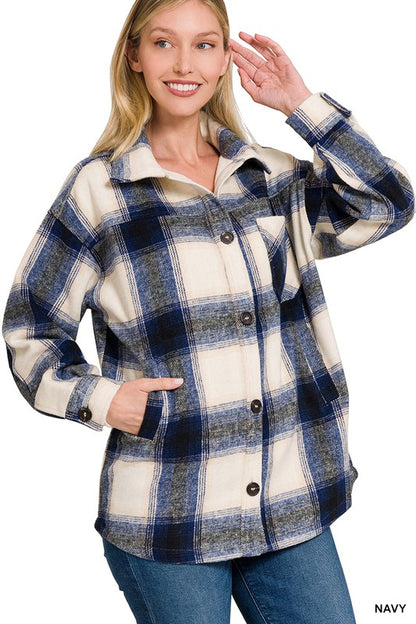 OVERSIZED YARN DYED PLAID LONGLINE SHACKET