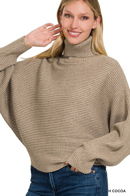 VISCOSE DOLMAN SLEEVE TURTLENECK SWEATER