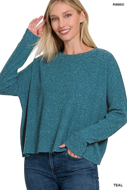 RIBBED DOLMAN LONG SLEEVE SWEATER