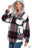 PLAID DRAWSTRING HOODED FLEECE SHACKET