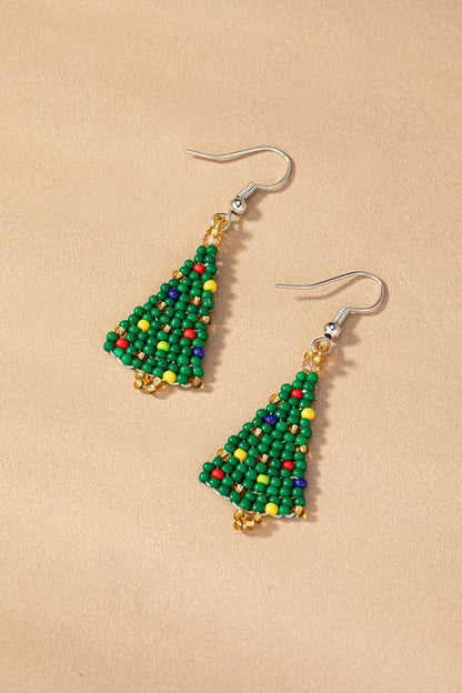 Seed bead small Christmas tree drop earrings