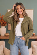 On Set Zip-Up Ribbed Sweater Jacket in Olive