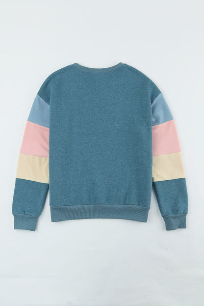 Rosy Color Block Casual Drop Sleeve Sweatshirt