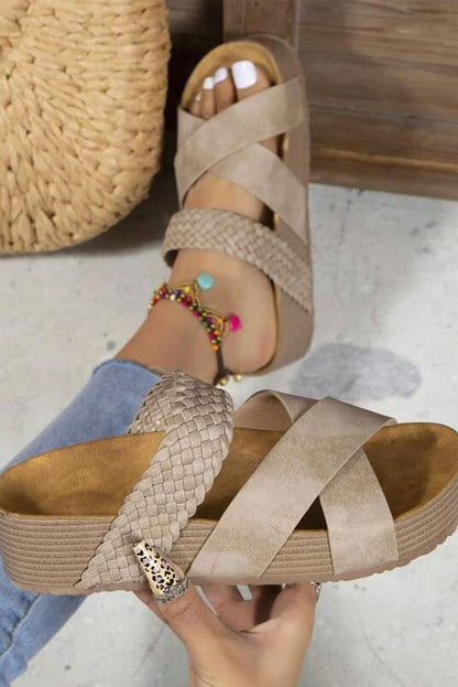 Braided Detail Criss Cross Platform Slippers