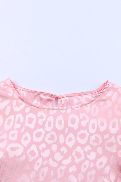 Pink Satin Leopard Print Ruffled Summer Top