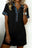Black Waffle Knit Denim Contrast Trim Patchwork Button Polo Tee Dress