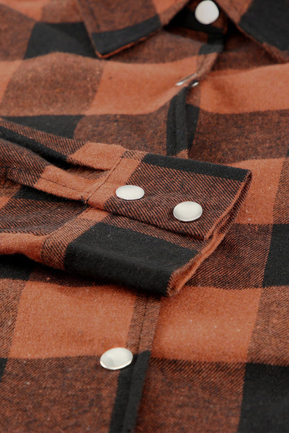 Brown & Black Plaid Collared Botton Down Long Shirt Shacket