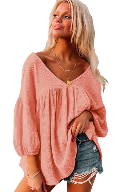 Plain Gauze Cotton V Neck Top for Women