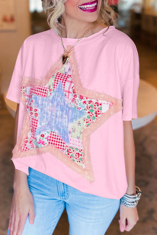 Pink Vibrant Star Patchwork Loose T-shirt