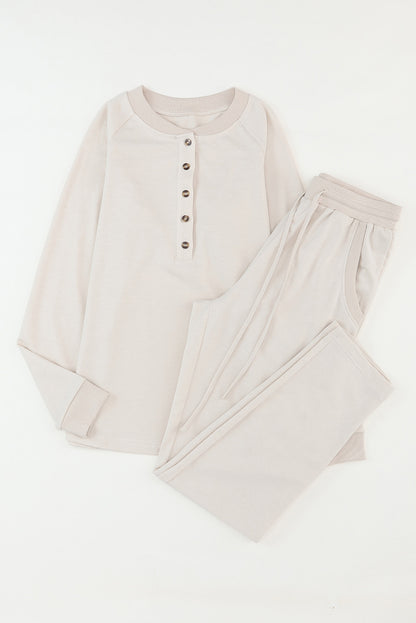 Apricot Long Sleeve Button Top & Drawstring Pants Set