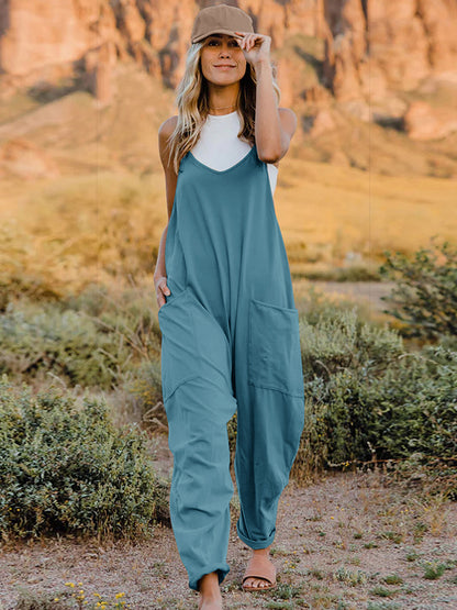 V-Neck Sleeveless Jumpsuit with Pocket