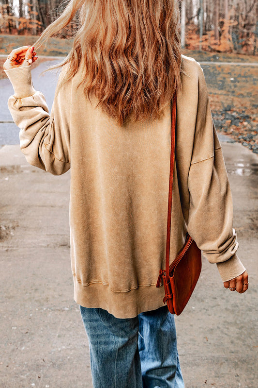 Khaki Drop Shoulder Ribbed Trim Oversized Sweatshirt