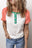 White Patchwork Textured Raglan Sleeve Henley T shirt