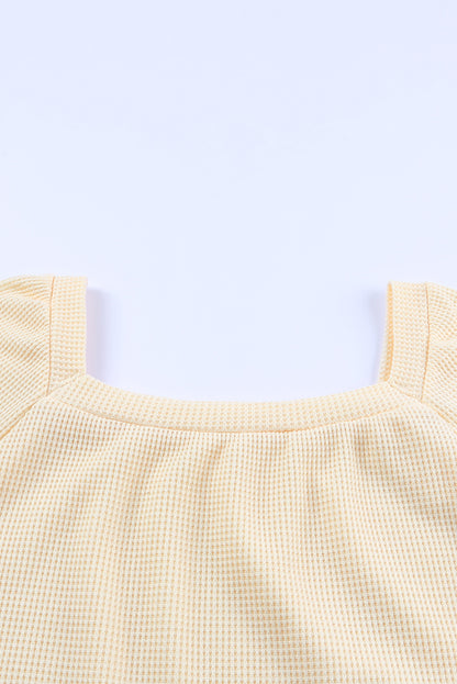 Apricot Waffle Texture Square Neck Pullover Top