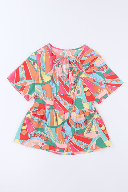 Multicolor Geometric Abstract Print Long Sleeve Shirt Dress