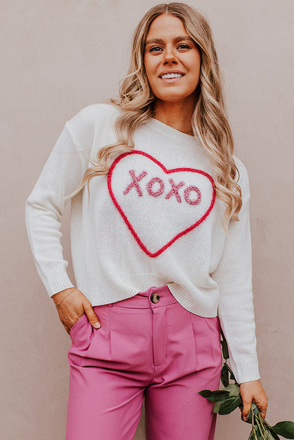 Rose Heart XOXO Pattern Casual Knitted Sweater