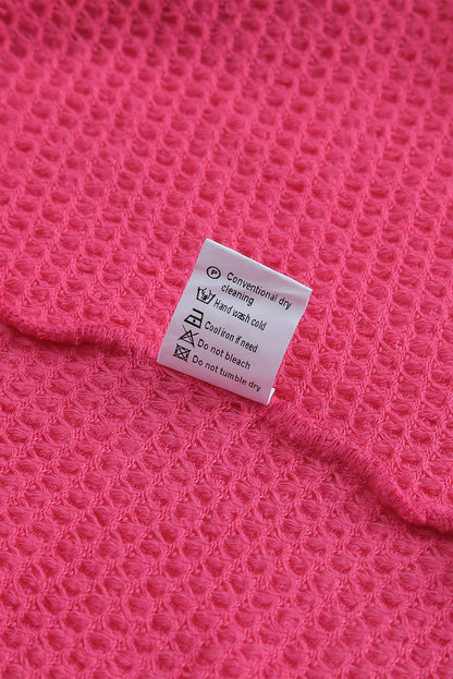 Hot Pink Pocket Buttons Front Waffle Knit Top